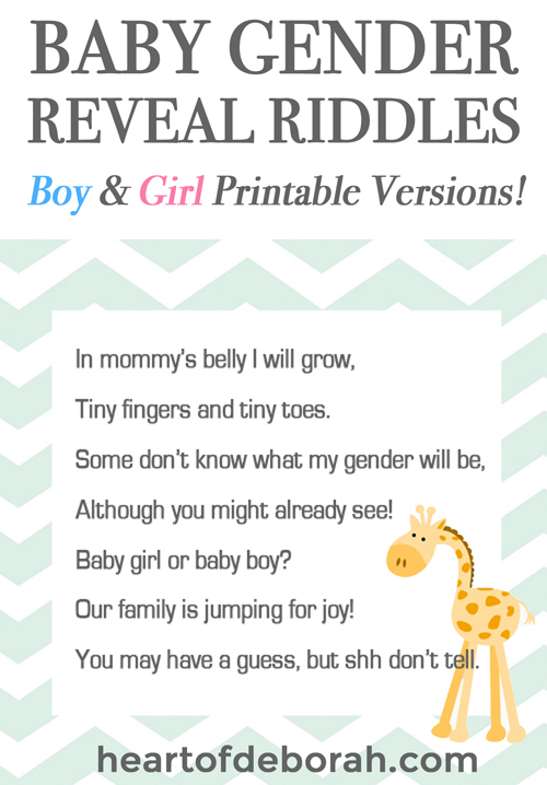Looking for a fun way to reveal your baby's gender? Try this cute baby gender reveal riddle (boy & girl versions)! Solve the riddle and find out the sex!