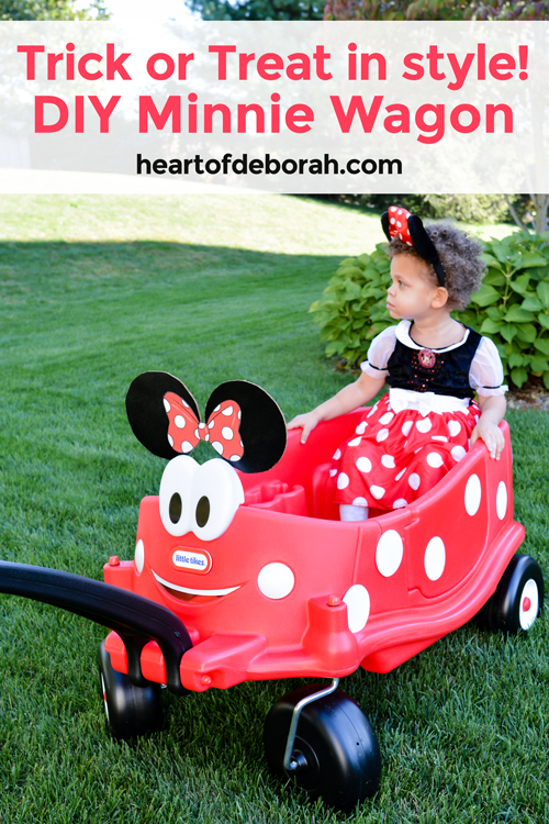 Trick or treat in style this year with a DIY Minnie Mouse Wagon to match your child's Minnie Mouse costume. This is an easy and simple DIY transformation.