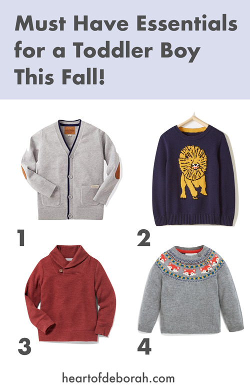 Adorable fall and winter sweaters for toddlers boys! How cute! Plus tips to save money on kid's fashion.