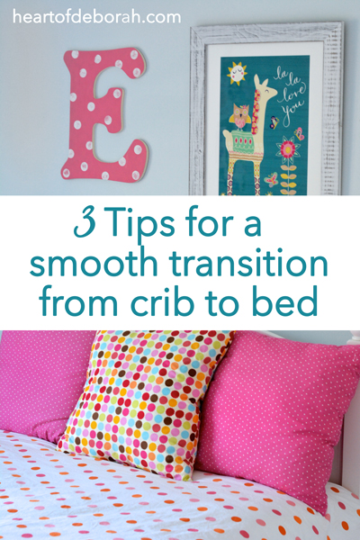 Are you considering moving your child to a toddler bed? Here are 3 tips for a smooth transition from crib to bed. Plus see our daughter's fun and playful bedroom makeover.