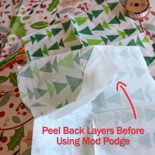 When decoupaging with napkins make sure you peel back the layers first!