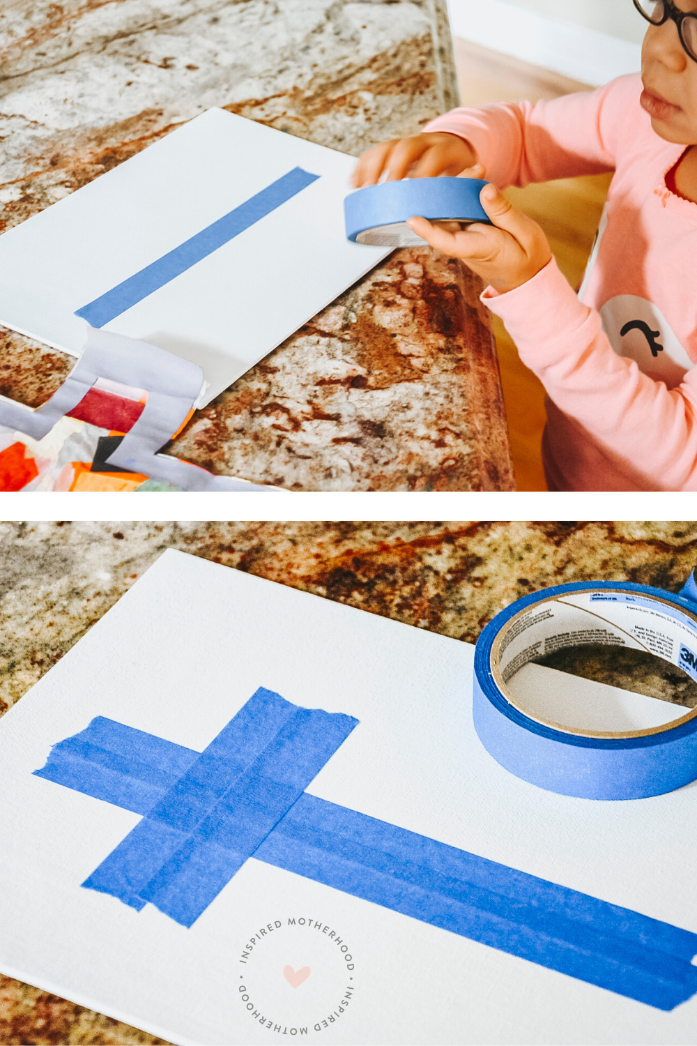 Use painter's tape to make an easy cross craft on canvas! Your kids will have a blast painting it. Even a toddler can do it! 