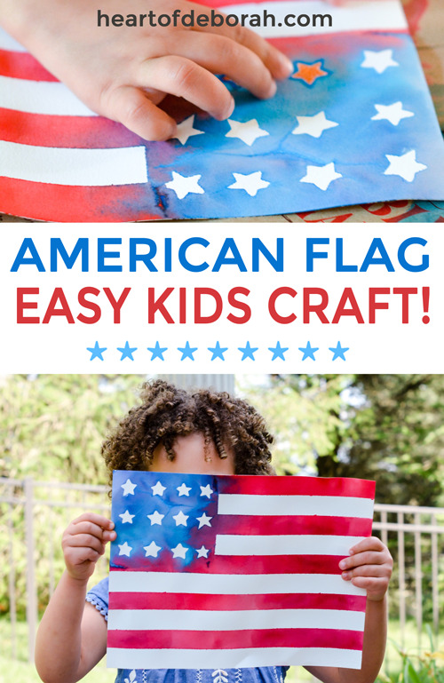 How adorable is this American flag kids craft! So easy to make and kids will love making this watercolor flag. Such a creative way to make a flag! Perfect for memorial day, the 4th of July or to cheer on Team USA at the olympics.  #kidscraft #patriotic #americanflag #kidsactivities