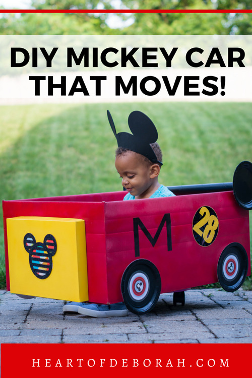 Your kids will love to drive around in their own Mickey Mouse Roadster Racer! Follow these directions to make your own cardboard box car racer inspired by Mickey and Minnie Mouse! (ad)