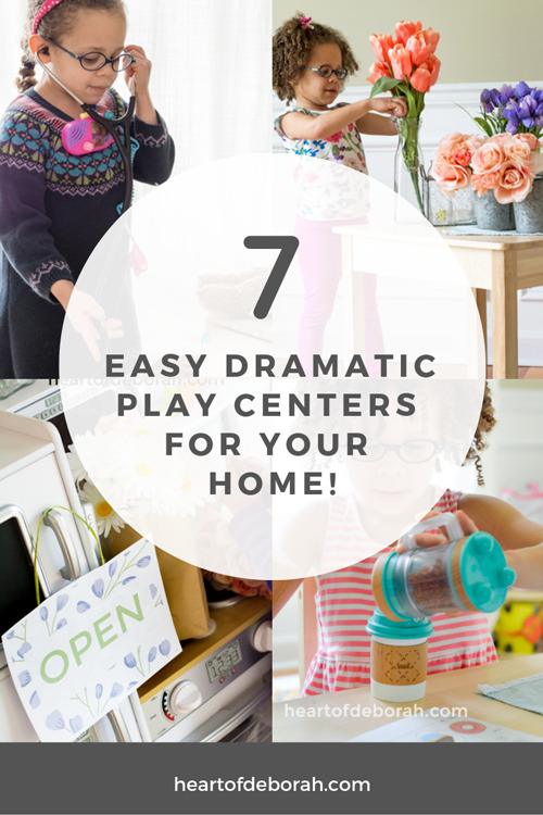 Kids learn through play! Her are 7 EASY dramatic play ideas so you can set up your own dramatic play center in your playroom at home.