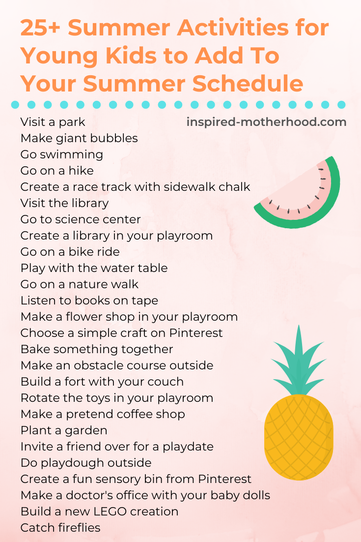 Here is a list of 25 EASY summer activities to add to your summer schedule for kids. Print it out to have a quick cheat sheet when the kids say I'm bored!