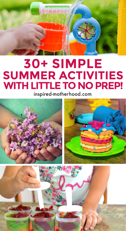 List of over 30 easy summer activities for kids. Little to no preparation is required for these fun activities. Easy ideas for outdoor fun with your toddler and preschooler. #kidsactivities #summer #summeractivities #play