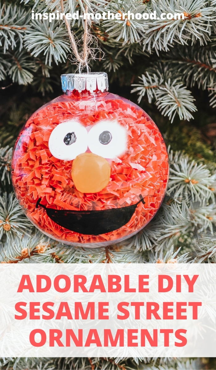 DIY Sesame Street Inspired Christmas Ornaments. This easy kid's craft makes Elmo and Cookie Monster Christmas balls to hang on your tree or give as kid made gifts! 