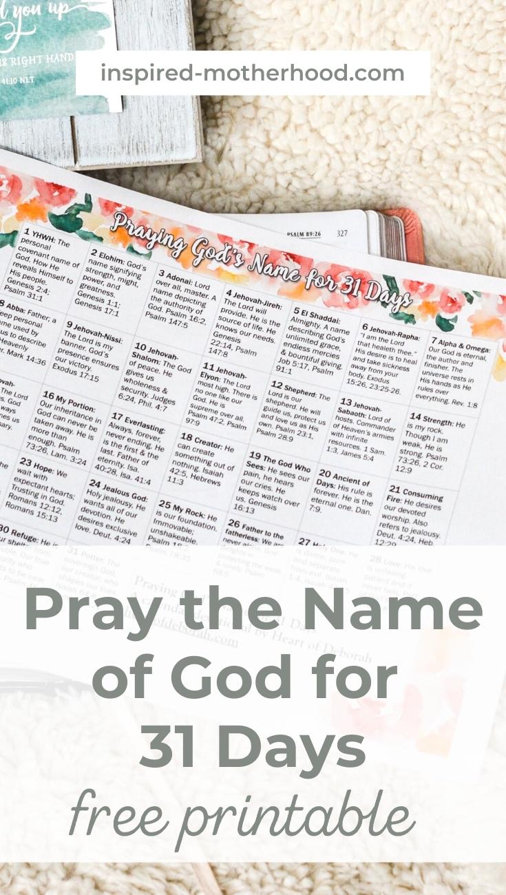 Learn why you should pray the scriptures! Pray the names of God for 31 days with this free printable calendar. 